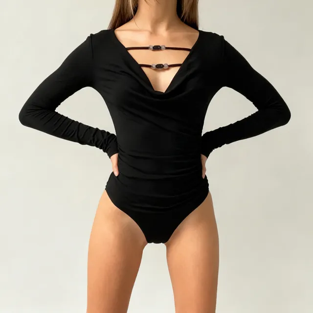 Strapless Beaded Design Sexy Slim fit Bodysuit Black - Shop at LoveMi
