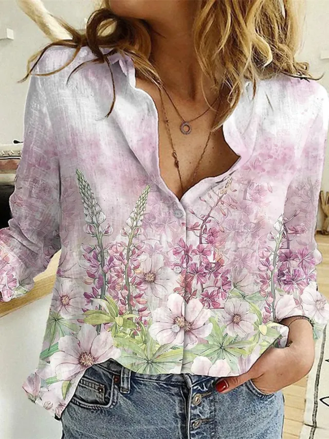 Women's Summer Shirt Digital Printing Plant Flower Pattern Color1 L - Shop at LoveMi