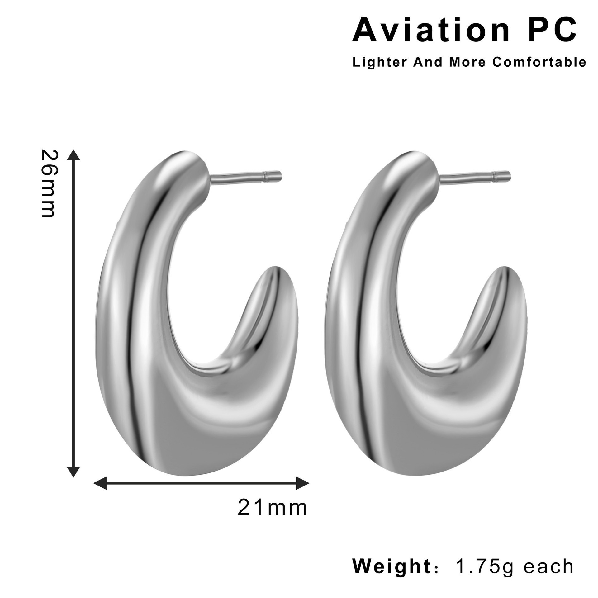 European And American Style C- Shaped Earrings Aviation Material Gao Zan Trendy Earrings Plated 18K Gold Color Protection