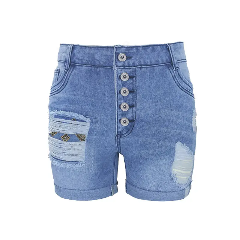 Ripped Frayed-Edge Stretch Womens Denim Shorts