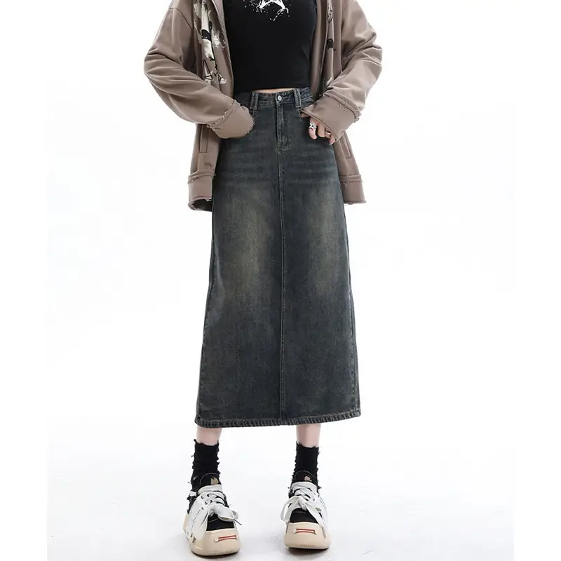 Korean-style Versatile Denim Skirt Womens Retro High-waisted