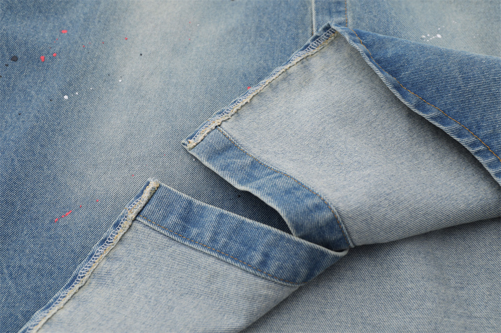 Denim Long Sleeve Shirt Coat Casual Splash-ink Pocket Embroidered Lapel Loose Top