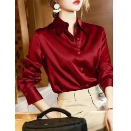 Fashionable And Chic French Women's Shirt Wine Red - Shop at LoveMi