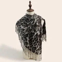 Leopard Print Scarf Women's All-matching Comfortable Cashmere-like Shawl - Gray - View 1