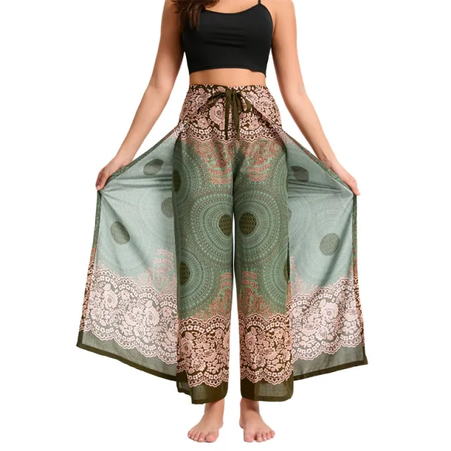 Bohemian Casual Loose Rayon Culottes For Women Dark Green - Shop at LoveMi