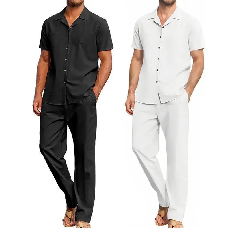 Lapel Short-sleeve Shirt And Casual Trousers Two-piece