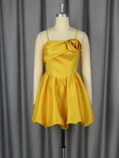 European And American High-grade Sling Three-dimensional Flower Jumpsuit Skirt - Gold - View 1