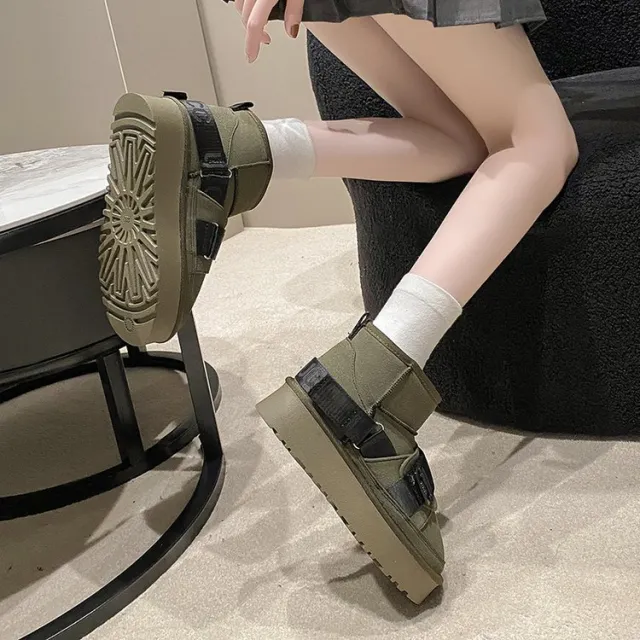 Muffin Thick Bottom Fleece lined Thickened Northeast Cotton Boots Women's Shoes Green - Shop at LoveMi
