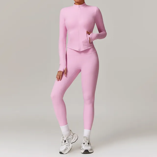 Women's Casual Fleece High Waist Wide Leg Warm Yoga Suit Set Cherry Blossom Powder - Shop at LoveMi