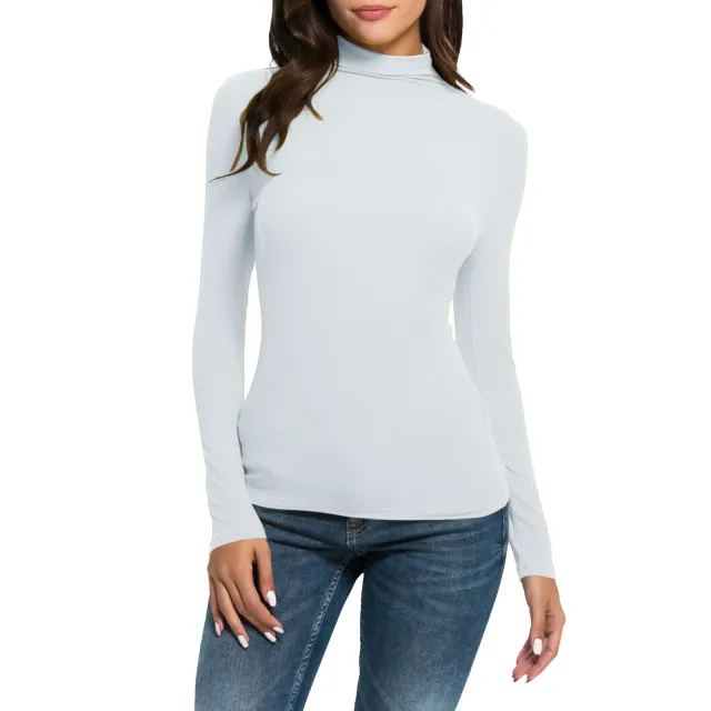 Women's Casual Long sleeved Turtleneck Solid Color Top Bottoming Shirt White - Shop at LoveMi