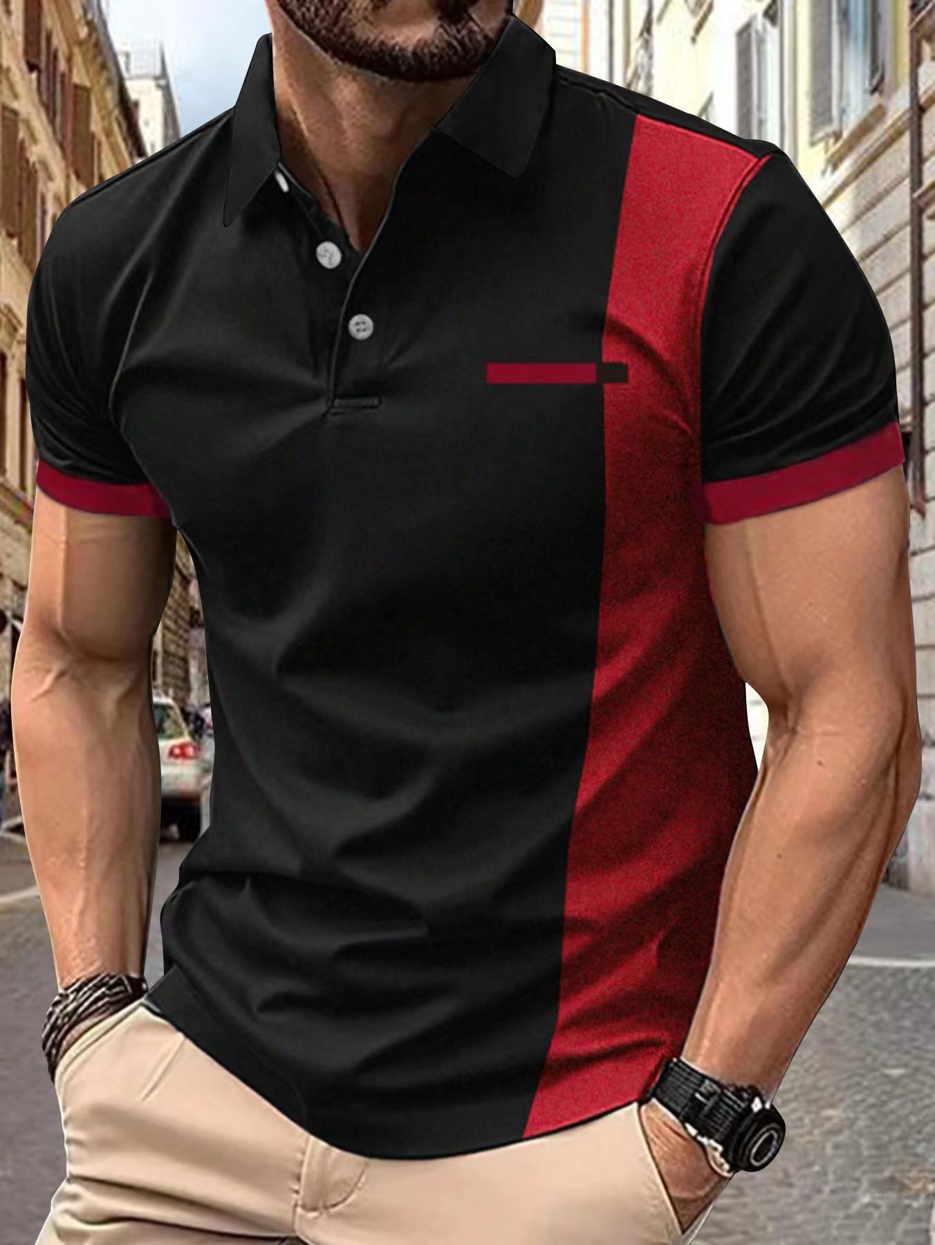 Title 5, Sommer Streifen Herren Sport Polo Shirt. Atmung...