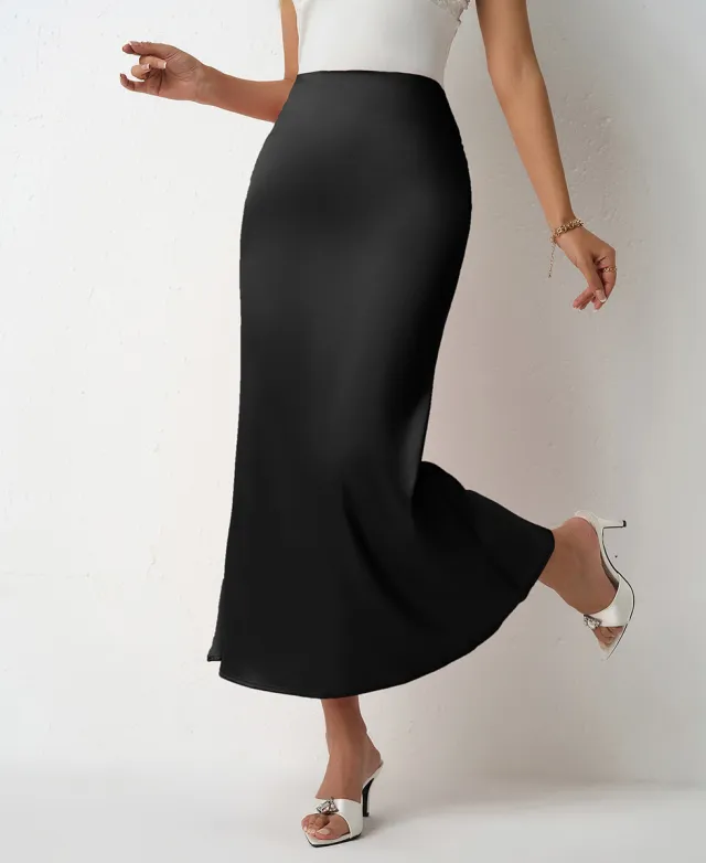 SpringSummer New Slim Satin Midi Skirt Black - Shop at LoveMi
