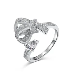 Personalized Design Bow Diamond Open-end Ring For Women - Platinum - View 1
