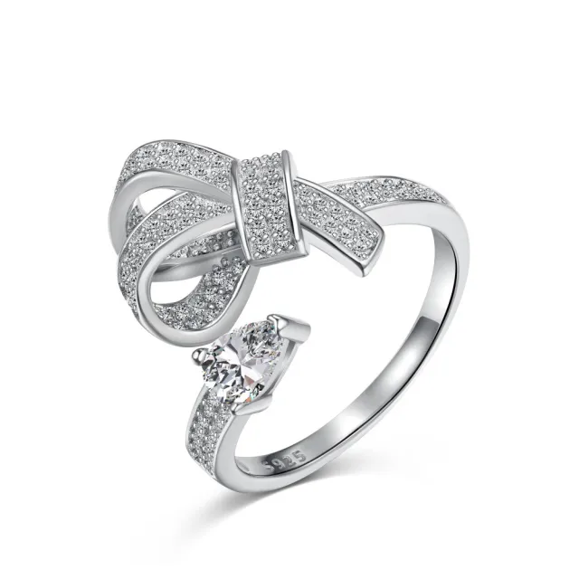 Personalized Design Bow Diamond Open end Ring For Women Platinum - Shop at LoveMi