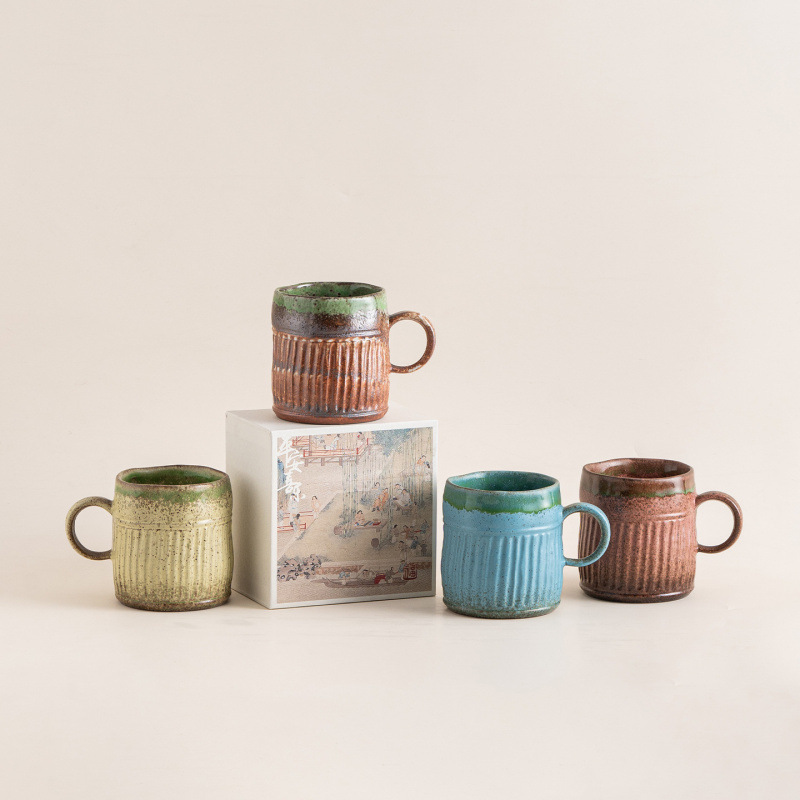 Vertical-Stripe Kiln-Change Coffee Mug Large-Capacity Household Cup