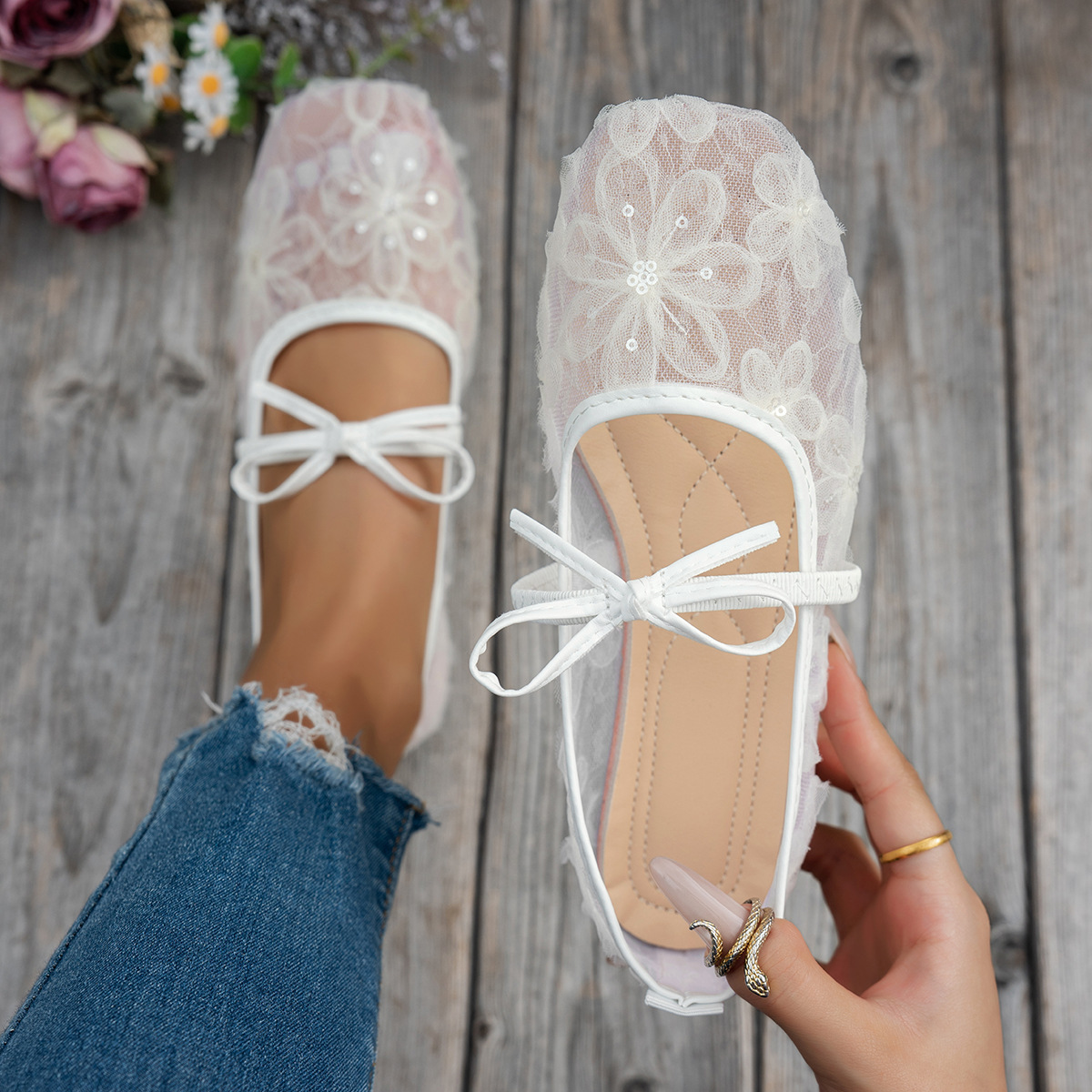 Womens Casual European And American-style Square-toe Flats