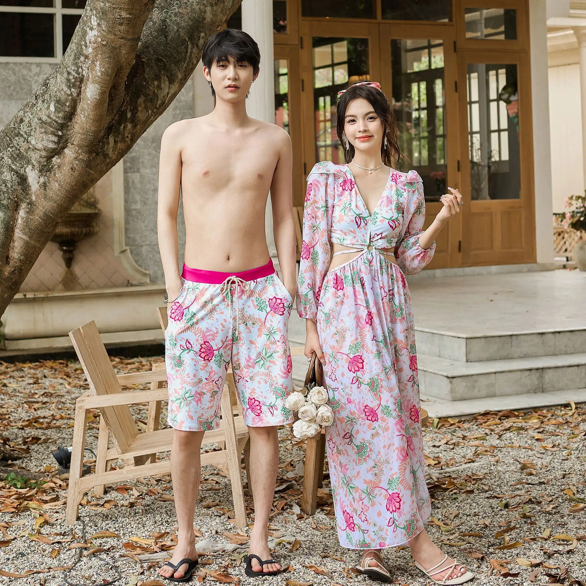 Couple Fashion Retro Printed Sunscreen Long Sleeve