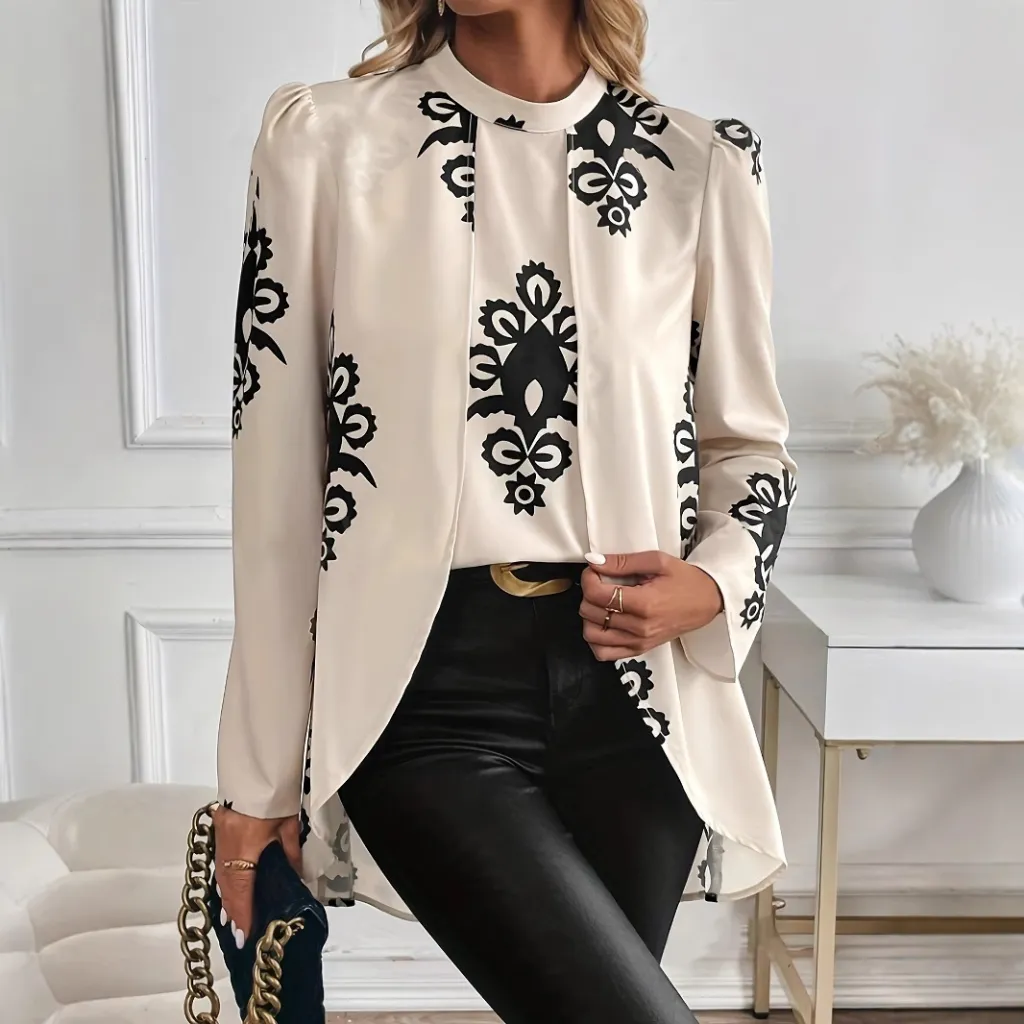 Women's Long-sleeved Shirt New Elegant Top - Apricot