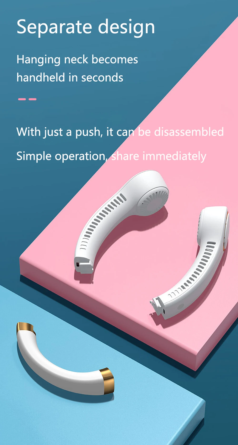 Detachable Neck Fan Usb Convenient Portable Mute