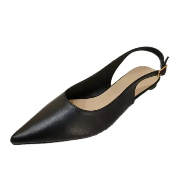 French Minority Low Heel Pointed toe Low cut Women's Toe Cap Sandals Black - Shop at LoveMi