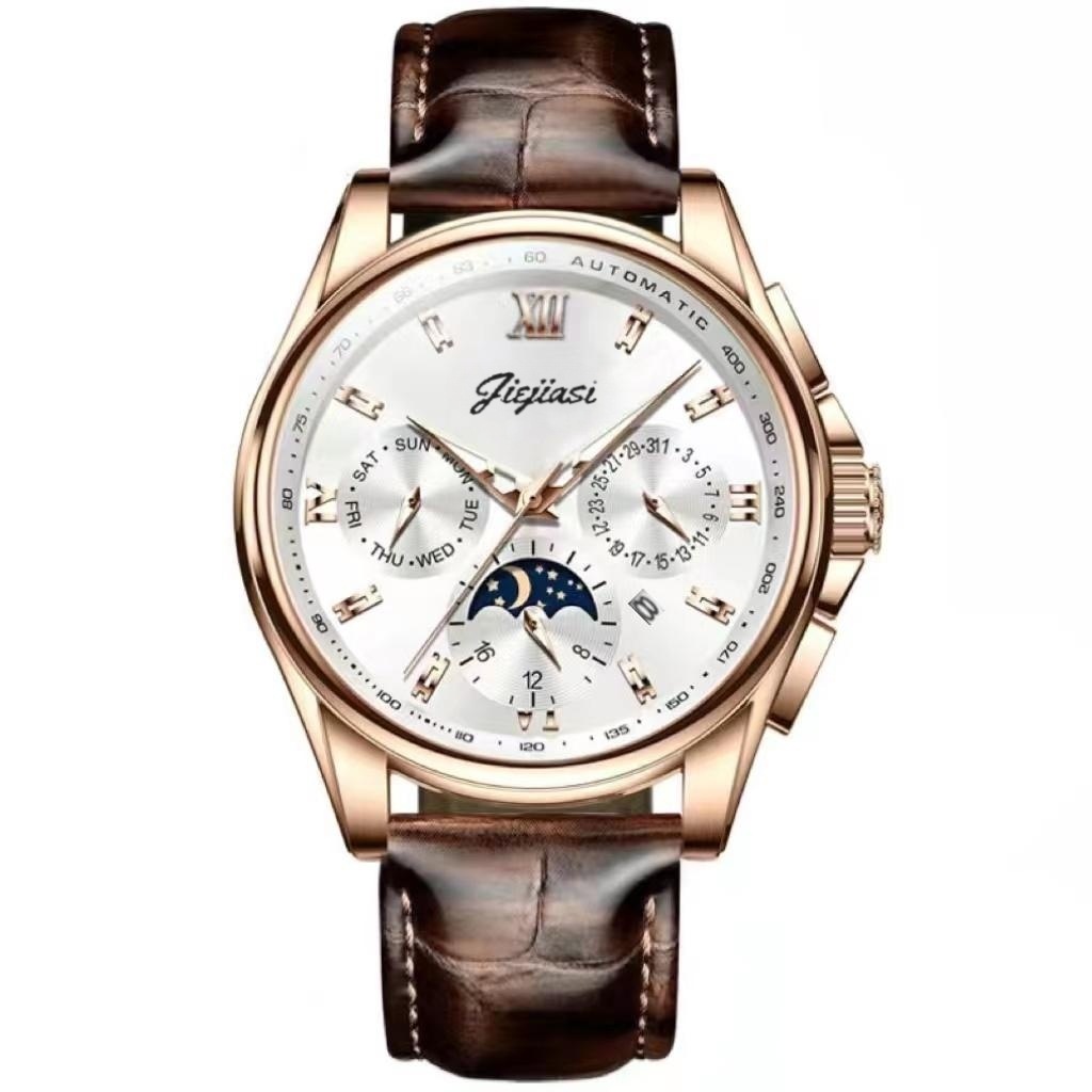 Mens Automatic Watch Waterproof Luminous Calendar Casual Leather Band Wristwatch