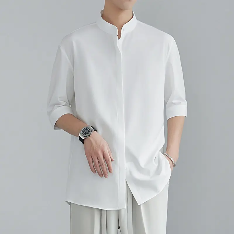 Chinese Men's Shirt Summer Stand Collar Half Sleeve Men