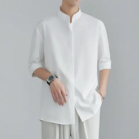 Chinese Men's Shirt Summer Stand Collar Half Sleeve Men