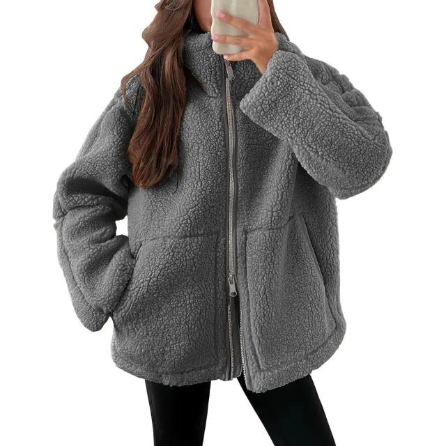 Women's Solid Color Lamb Wool Turtleneck Woolen Coat Dark Gray - Shop at LoveMi
