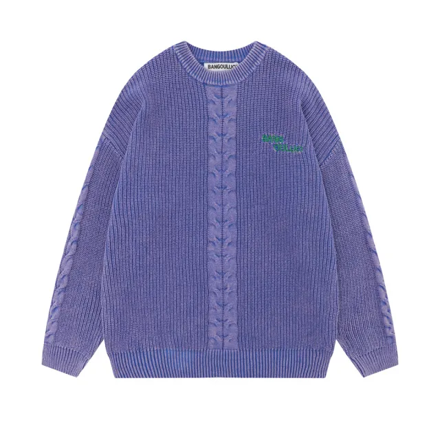 Washed And Worn Twist Weave Round Neck Sweater Violet Color M - Shop at LoveMi