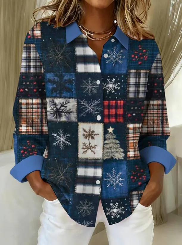 Womens Plaid Loose Fit Retro Long Sleeve Shirt Top Style 1 3Xl - Shop at LoveMi
