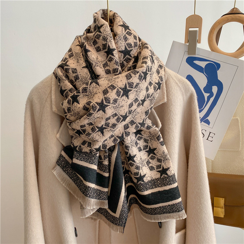 Autumn And Winter Five-pointed Star Warm Scarf Female Long Thickened Artificial Cashmere Scarf