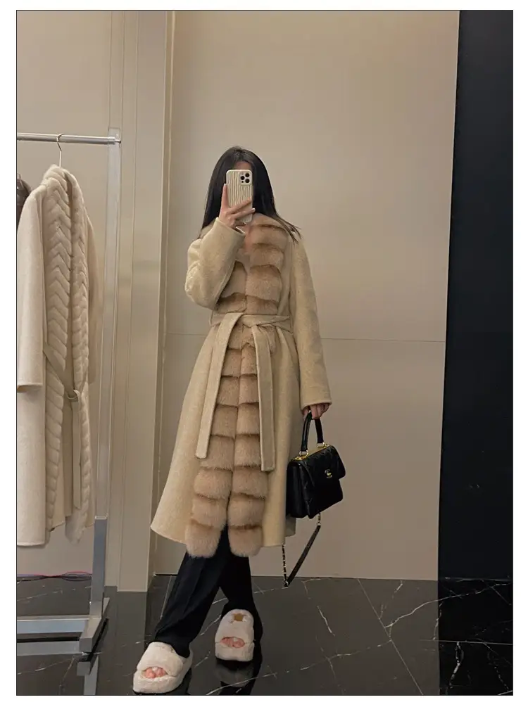 Alpaca Fleecefiber Coat Detachable Fox Fur Collar