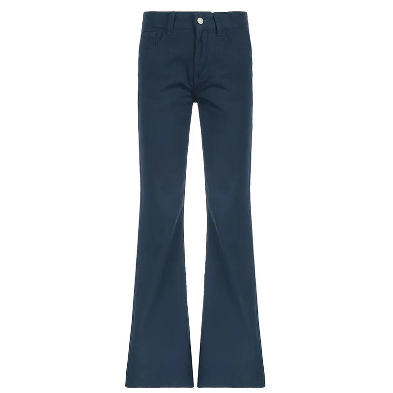 American Retro Style Simple Solid Color Low Waist Casual Jeans - Blue