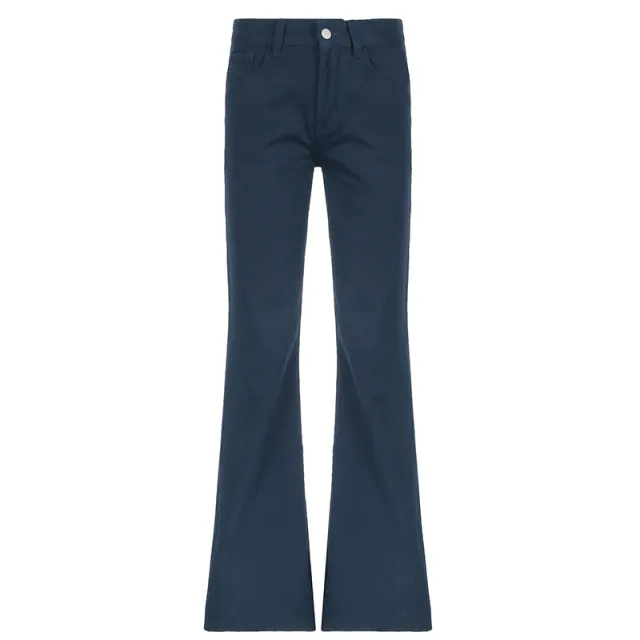 American Retro Style Simple Solid Color Low Waist Casual Jeans Blue - Shop at LoveMi