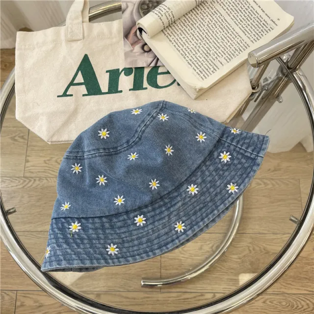 Japanese Style Little Daisy Flower Bucket Hat Light Blue - Shop at LoveMi