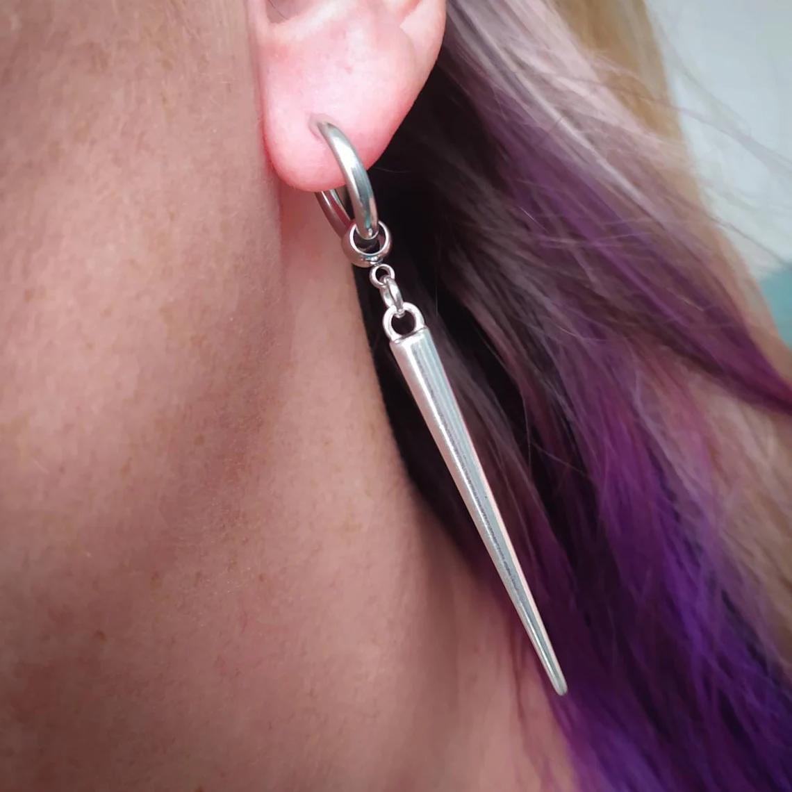 Silver Gothic Lady French Cuffs Cone Eardrops Stud Earrings