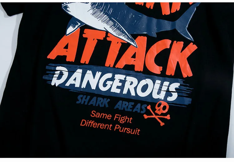 Aolamegs T-shirt Men Dangerous Big Shark Printed Short Sleeve Tee shirt Fashion Street Hip Hop Creative Tops Couples T shirts (15)