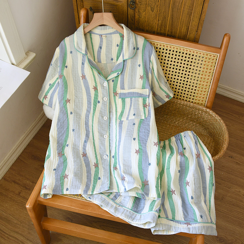 Women's Cotton Crepe Lapel Short Pajamas Suit