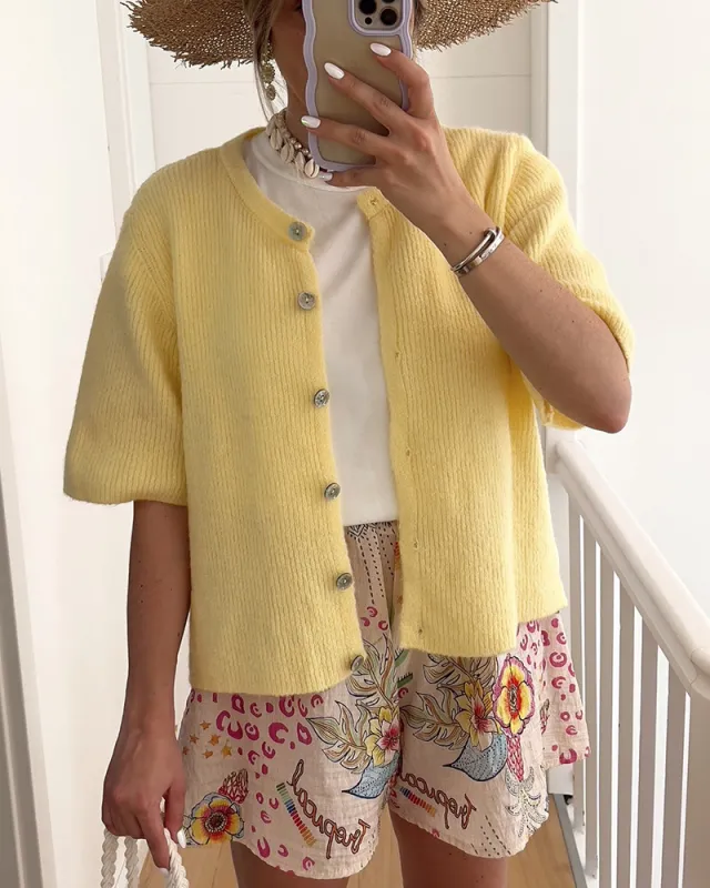 Women's Knitted Cardigan Half open Collar Button Coat Yellow - Shop at LoveMi