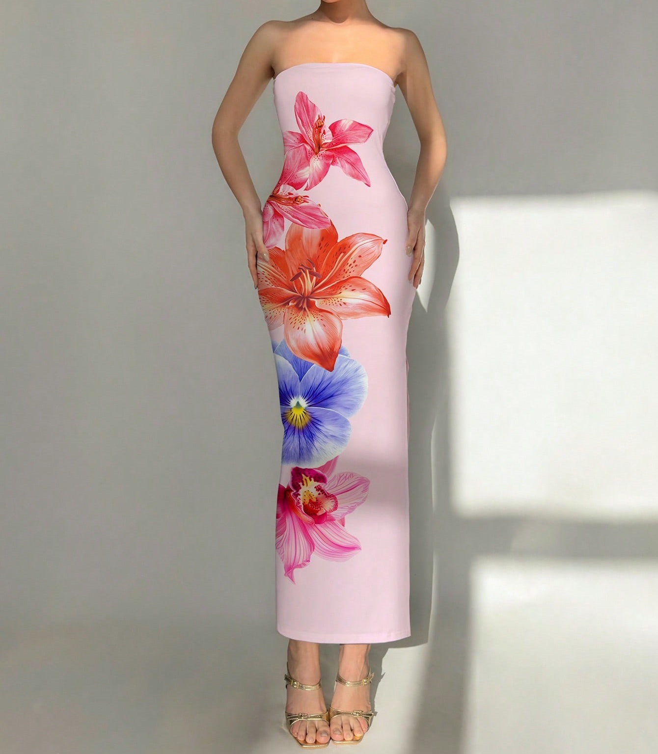 New Women's Slim-fit Contrast Colors Floral Print Dress - Image 24