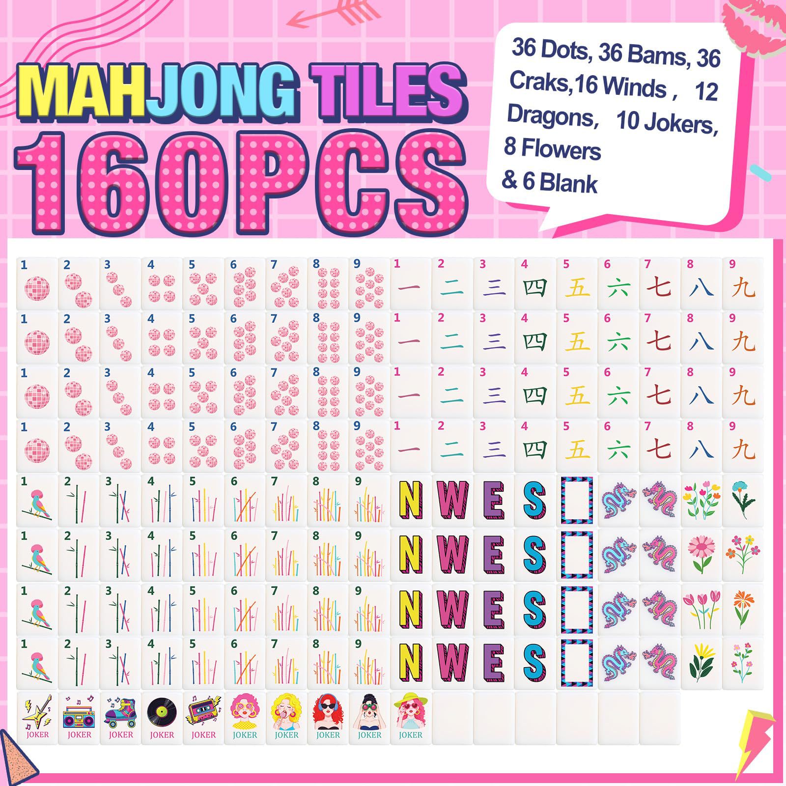 American Mahjong American-style Mahjong Tile Set (Pink)