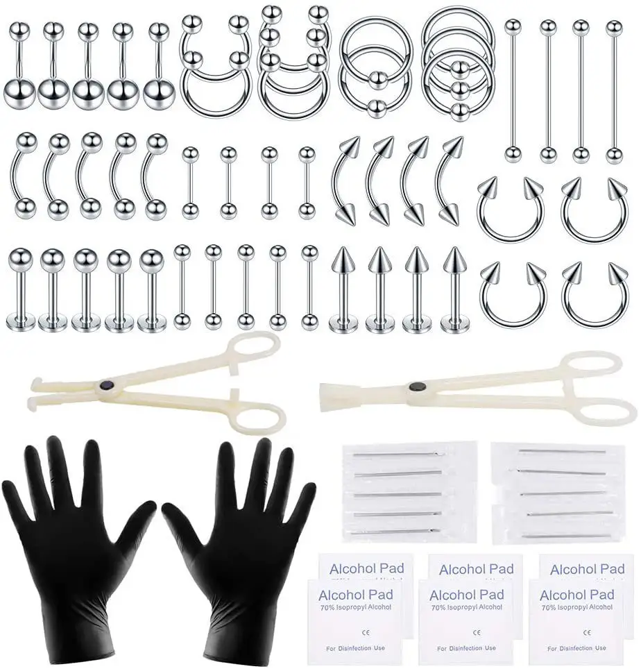 Piercing Jewelry 140pcs Mixed Suit Nose Ring Nail Vacuum Plating 316L