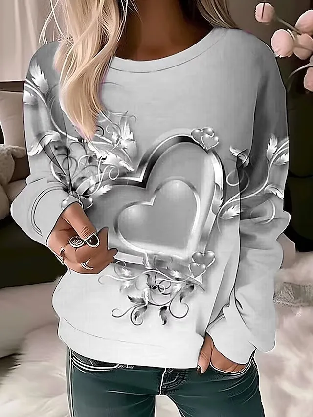 Fashion Love Long Sleeve Women's Polyester Sweater Applique Love Gray - Shop at LoveMi