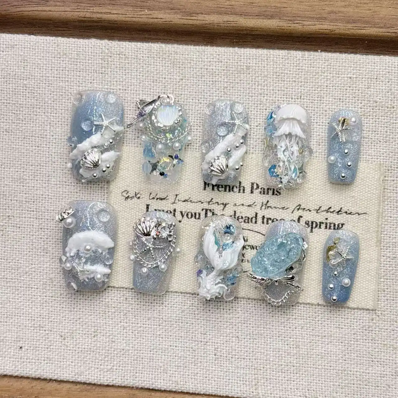 Blue Ocean Mermaid Tail False Nail Tips