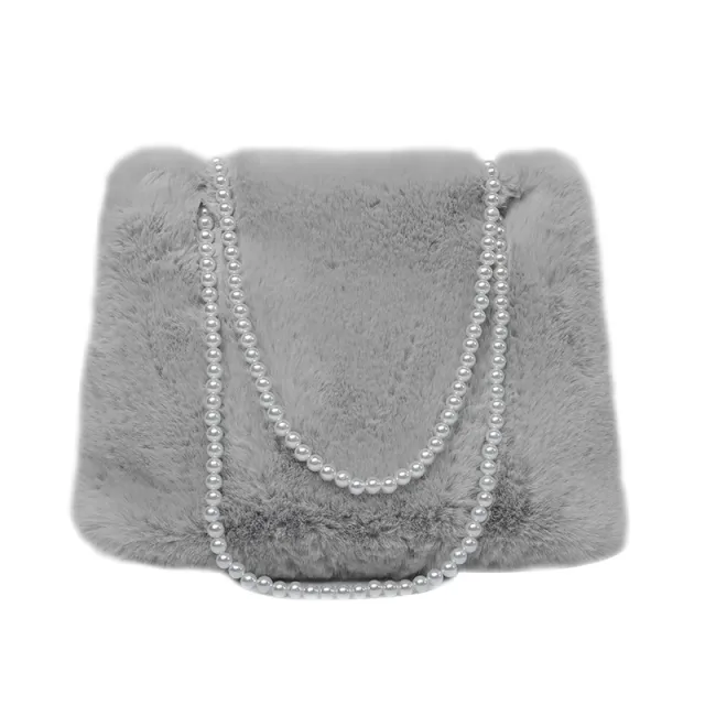 Women's Fashion Large Capacity Pearl Plush One shoulder Crossbody Bag Gray - Shop at LoveMi