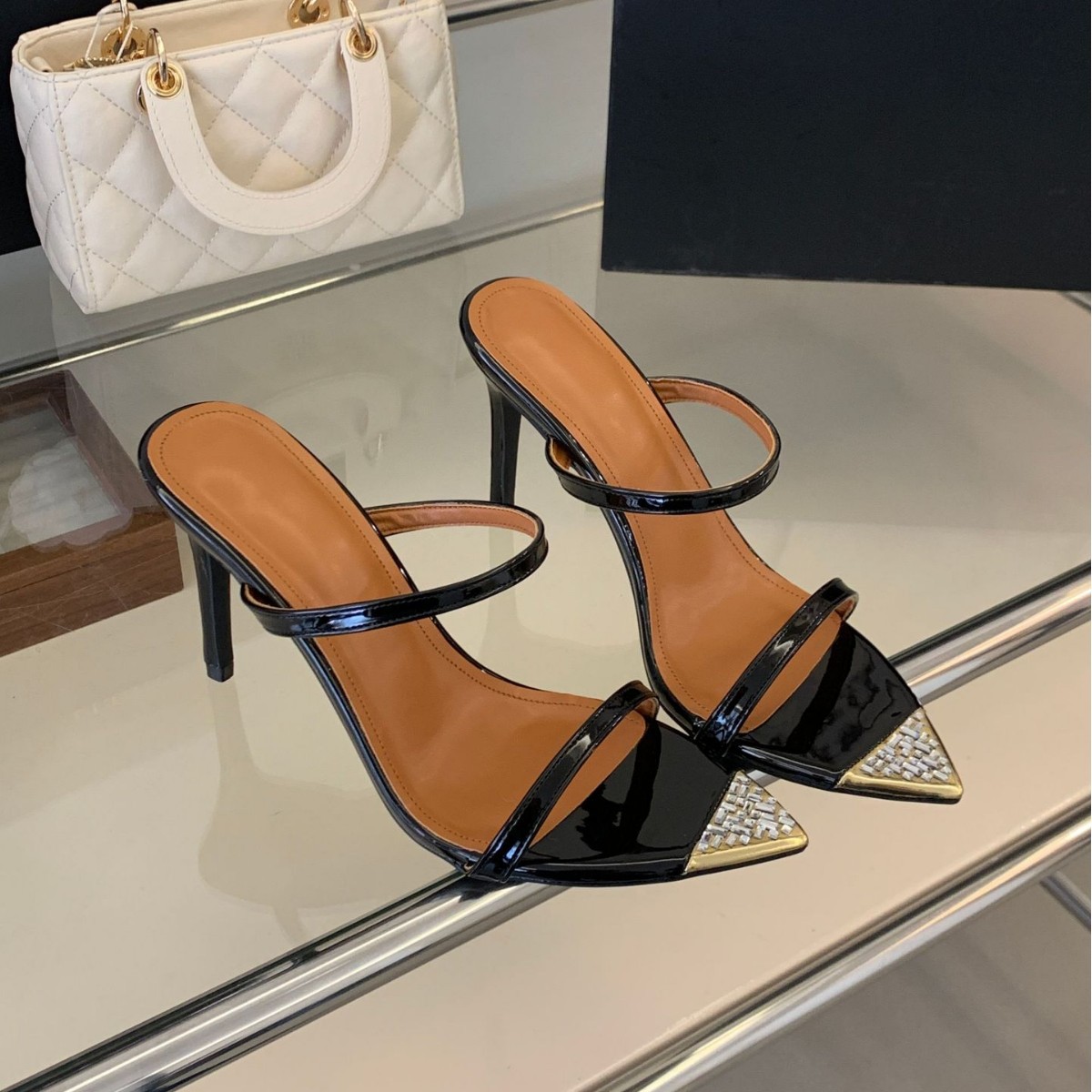 Pointed Toe Rhinestone Mules Slingback Ultra High Heel