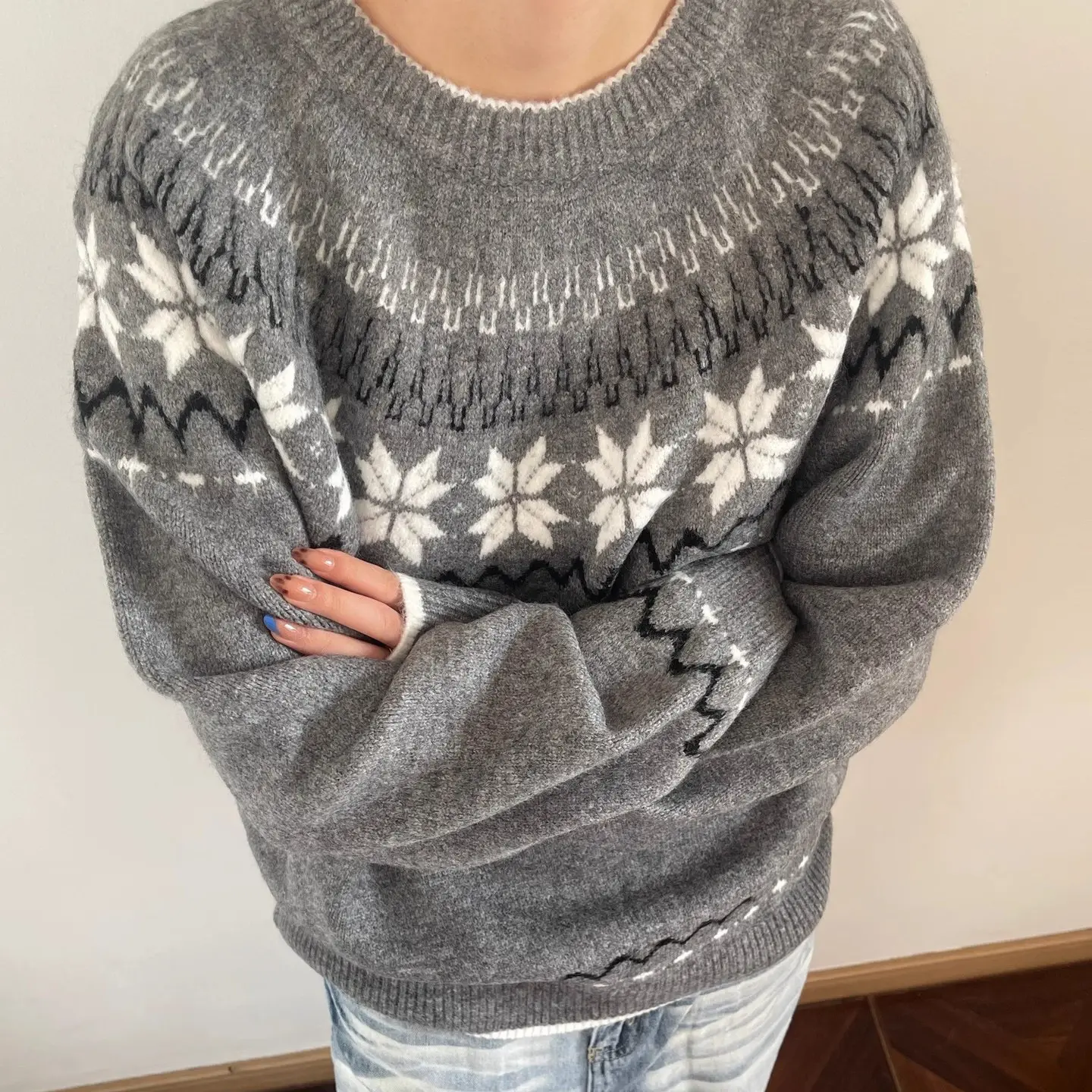Mens Retro Jacquard Pullover Knit Sweater
