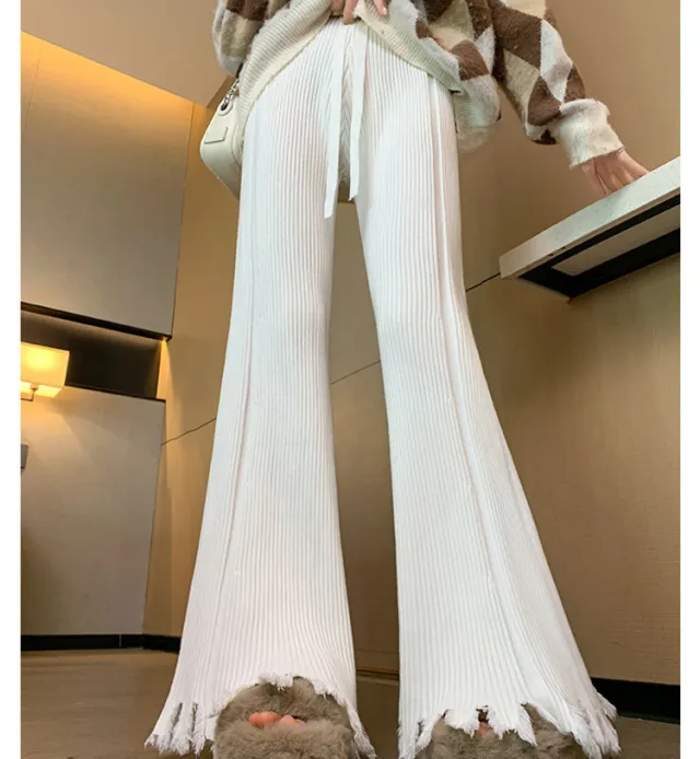 High Waist Slimming Loose Draggle tail Trousers Autumn And Winter Milky White - Shop at LoveMi