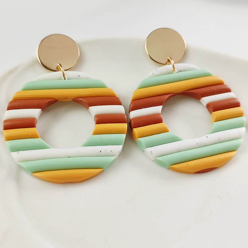 Aggregate Brickearth Polymer Clay Earrings Rainbow Bar Multicolor Art