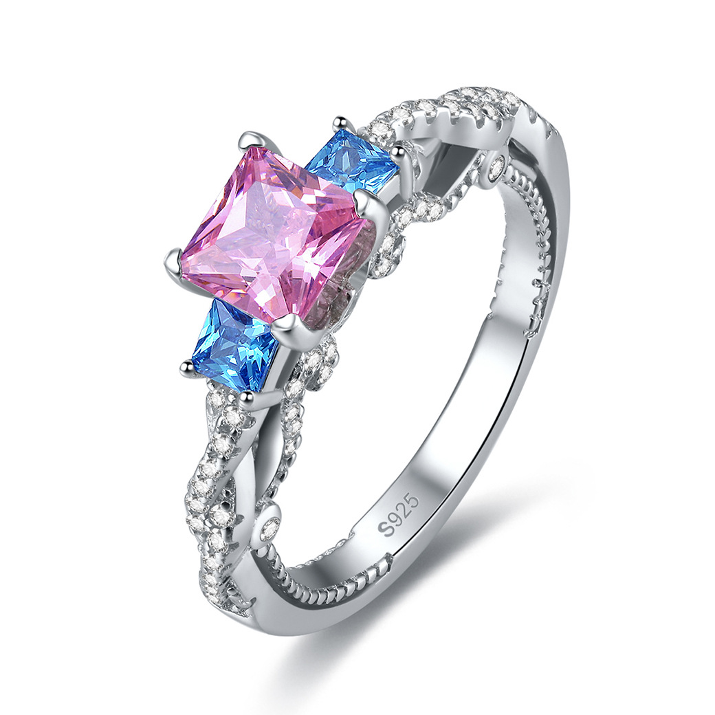 925 Sterling Silver Main Stone Powder Zirconium White Zirconium Ring